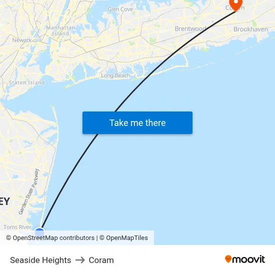 Seaside Heights to Coram map