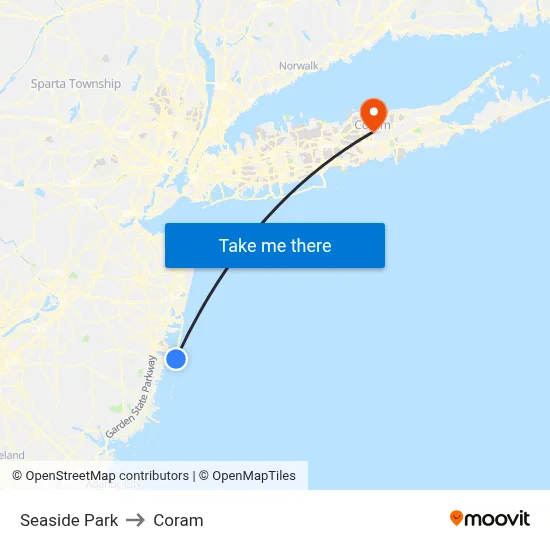 Seaside Park to Coram map