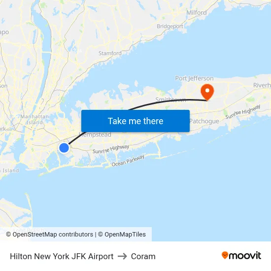 Hilton New York JFK Airport to Coram map