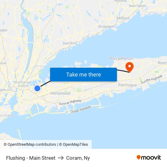 Flushing - Main Street to Coram, Ny map