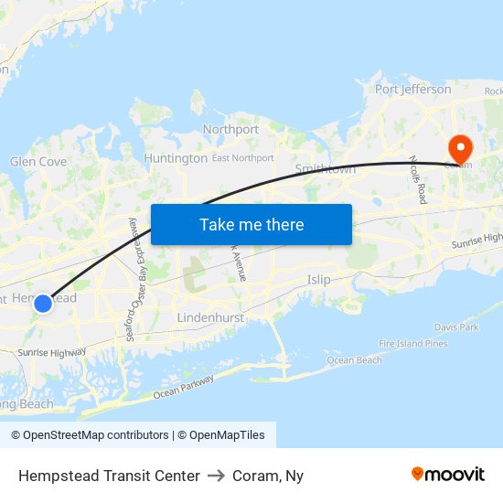 Hempstead Transit Center to Coram, Ny map