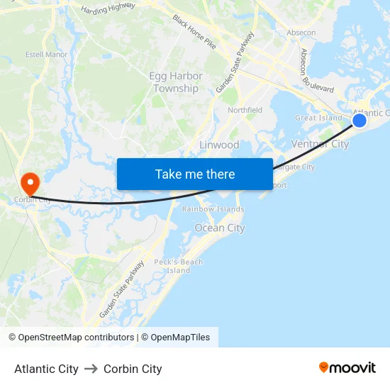 Atlantic City to Corbin City map