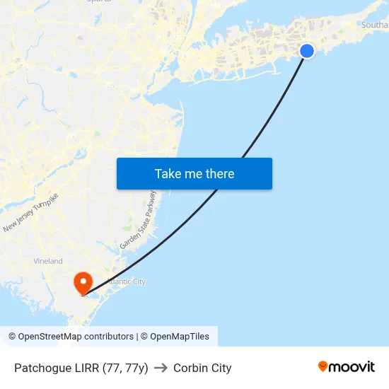 Patchogue LIRR (77, 77y) to Corbin City map