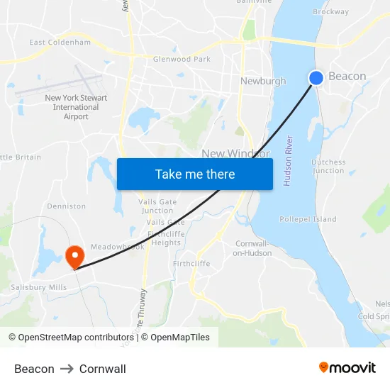 Beacon to Cornwall map