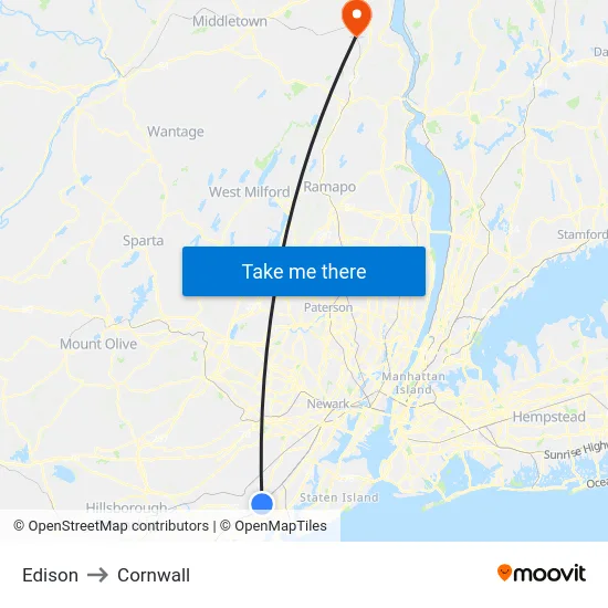 Edison to Cornwall map