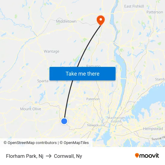 Florham Park to Cornwall, Ny map