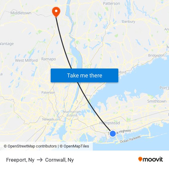 Freeport, Ny to Cornwall, Ny map