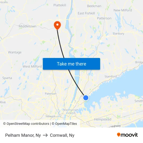 Pelham Manor to Cornwall, Ny map
