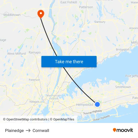 Plainedge to Cornwall map