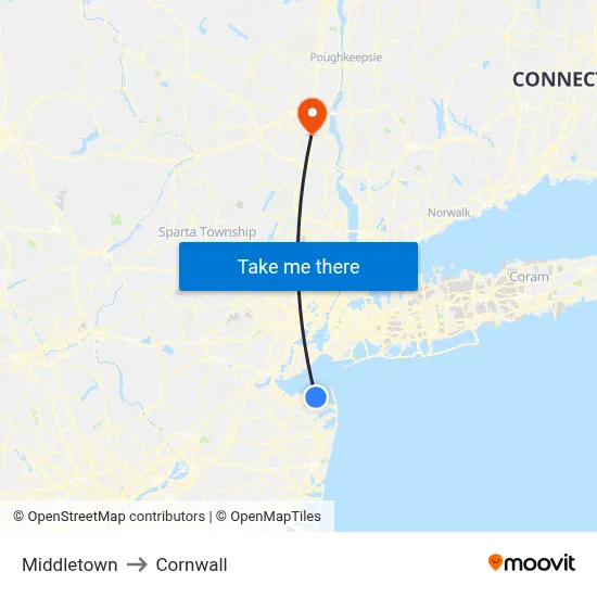 Middletown to Cornwall map