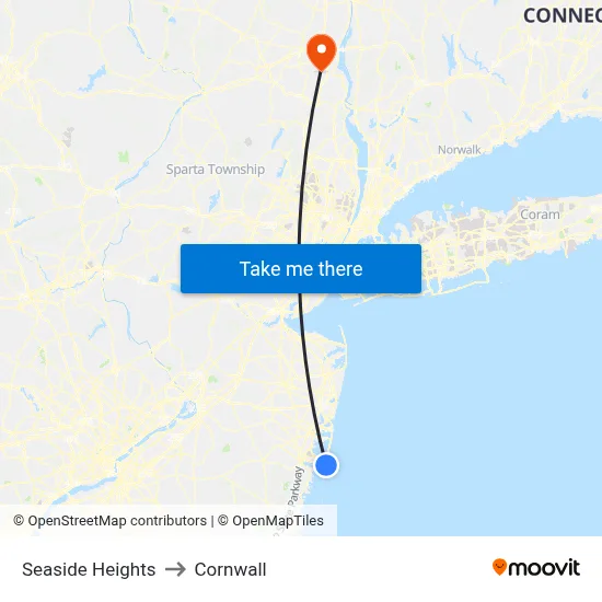 Seaside Heights to Cornwall map