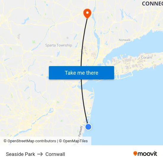 Seaside Park to Cornwall map