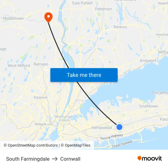 South Farmingdale to Cornwall map
