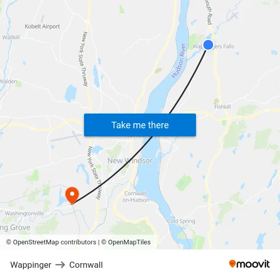 Wappinger to Cornwall map