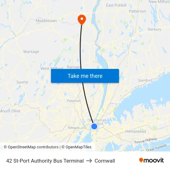 42 St-Port Authority Bus Terminal to Cornwall map