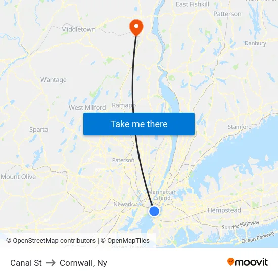 Canal St to Cornwall, Ny map