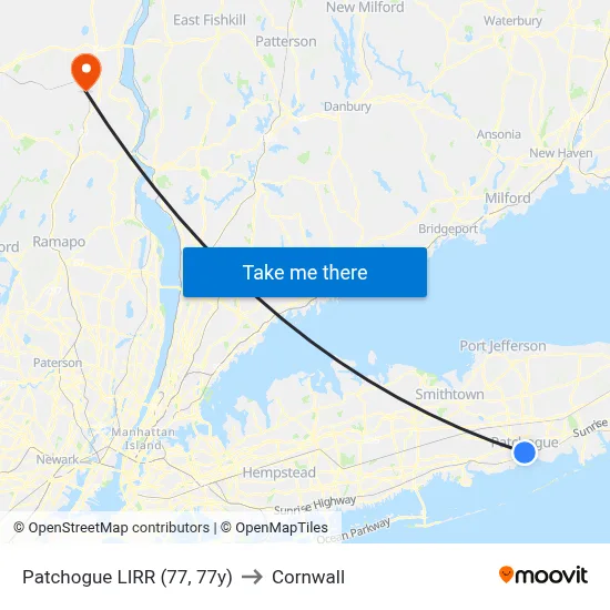 Patchogue LIRR (77, 77y) to Cornwall map