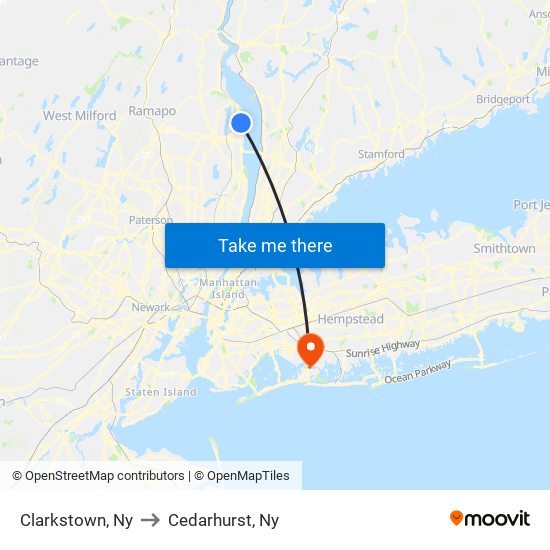 Clarkstown, Ny to Cedarhurst, Ny map