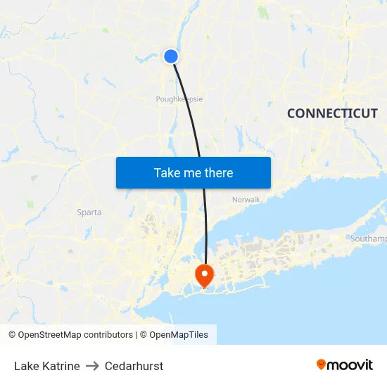 Lake Katrine to Cedarhurst map