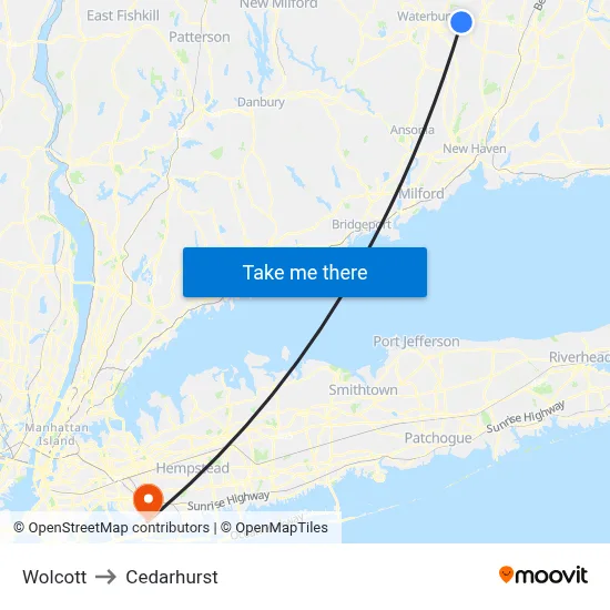 Wolcott to Cedarhurst map