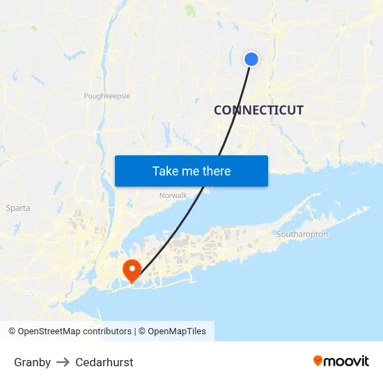 Granby to Cedarhurst map