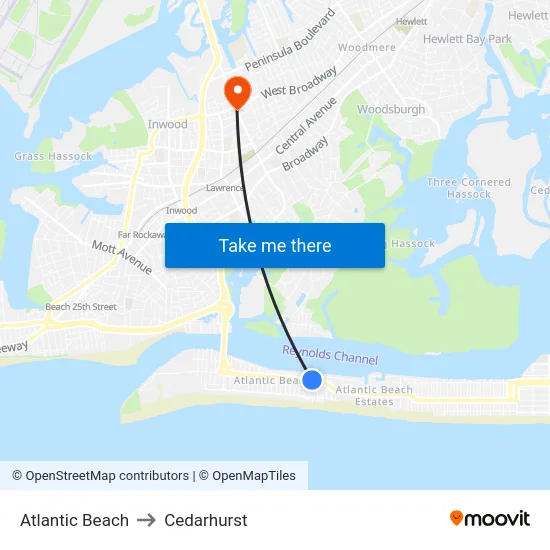 Atlantic Beach to Cedarhurst map