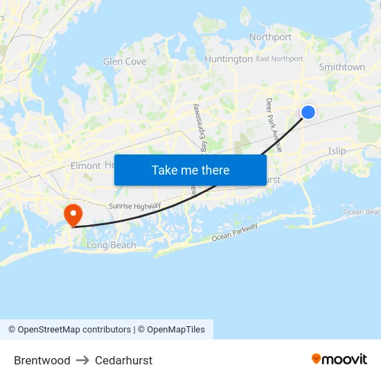 Brentwood to Cedarhurst map
