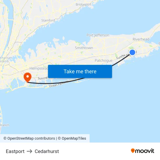 Eastport to Cedarhurst map