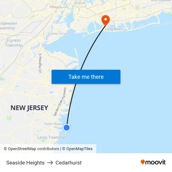 Seaside Heights to Cedarhurst map