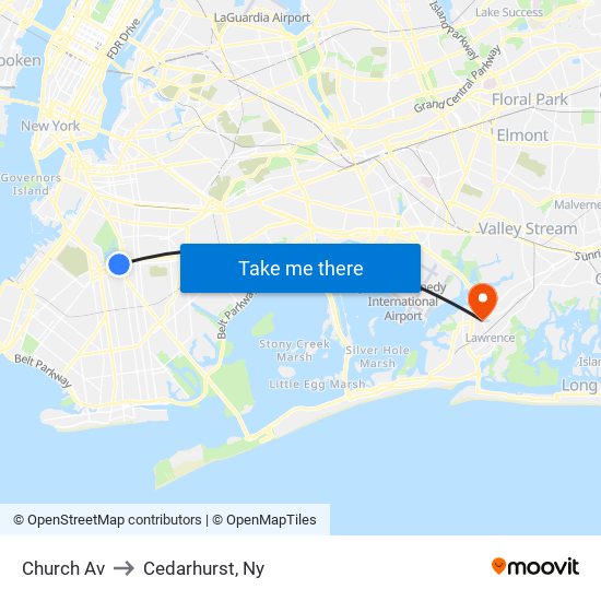 Church Av to Cedarhurst, Ny map