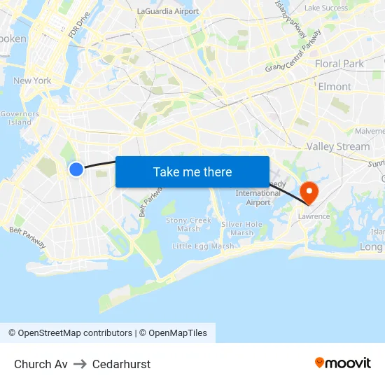 Church Av to Cedarhurst map