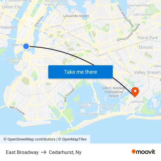 East Broadway to Cedarhurst, Ny map