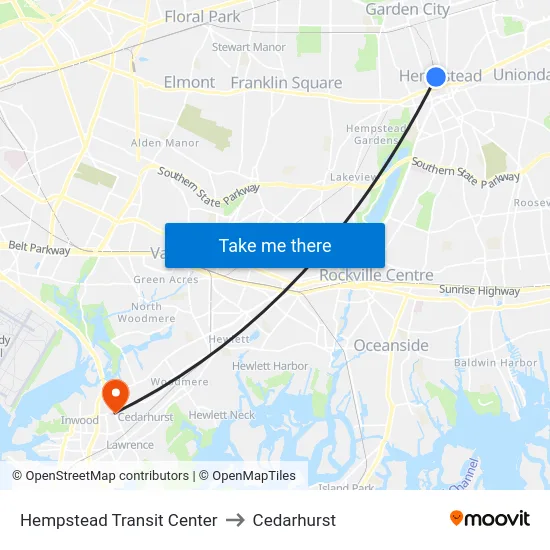 Hempstead Transit Center to Cedarhurst map
