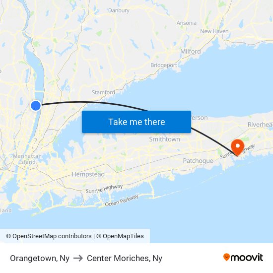 Orangetown, Ny to Center Moriches, Ny map