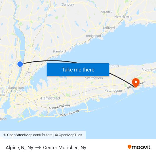 Alpine, Nj, Ny to Center Moriches, Ny map