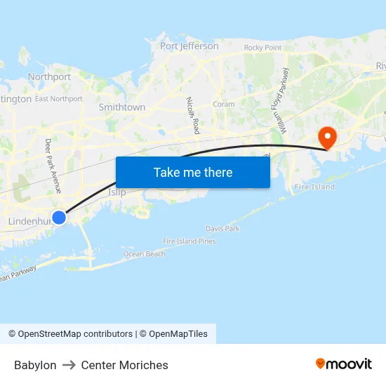 Babylon to Center Moriches map