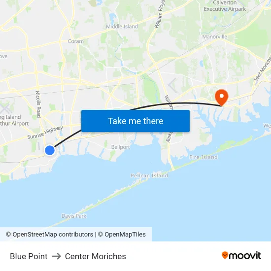 Blue Point to Center Moriches map