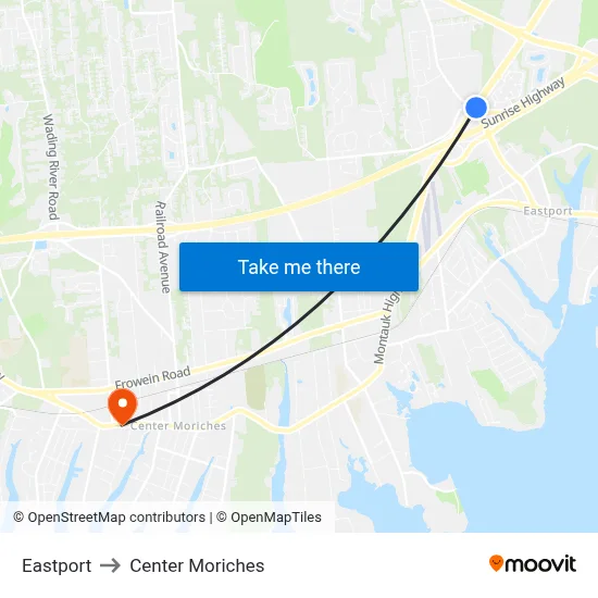 Eastport to Center Moriches map