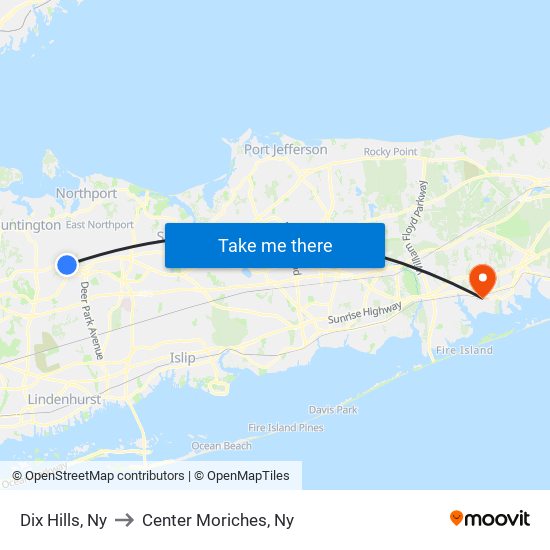 Dix Hills, Ny to Center Moriches, Ny map