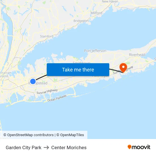 Garden City Park to Center Moriches map