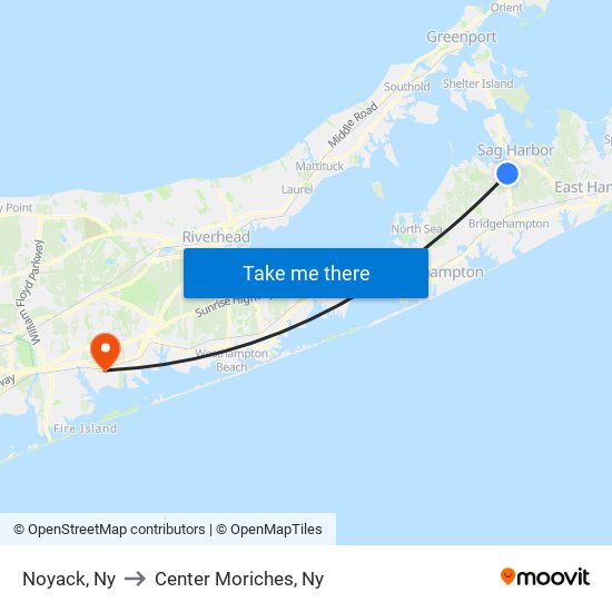 Noyack, Ny to Center Moriches, Ny map