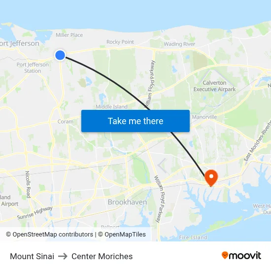 Mount Sinai to Center Moriches map