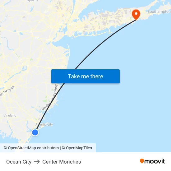 Ocean City to Center Moriches map