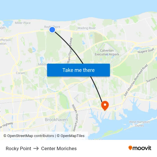 Rocky Point to Center Moriches map