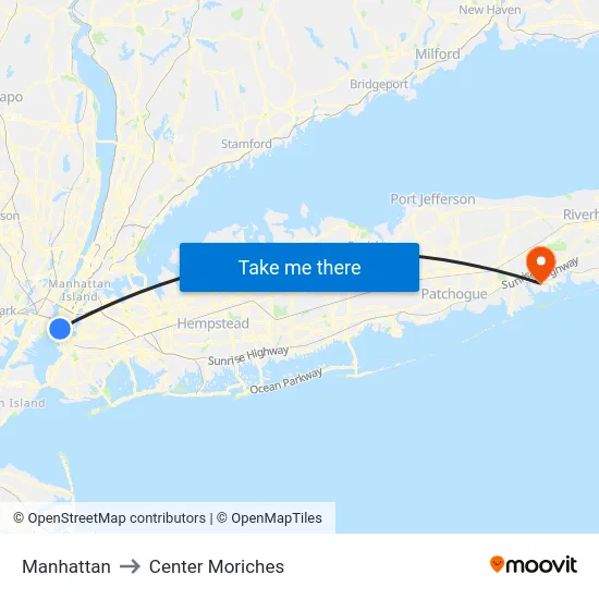 Manhattan to Center Moriches map