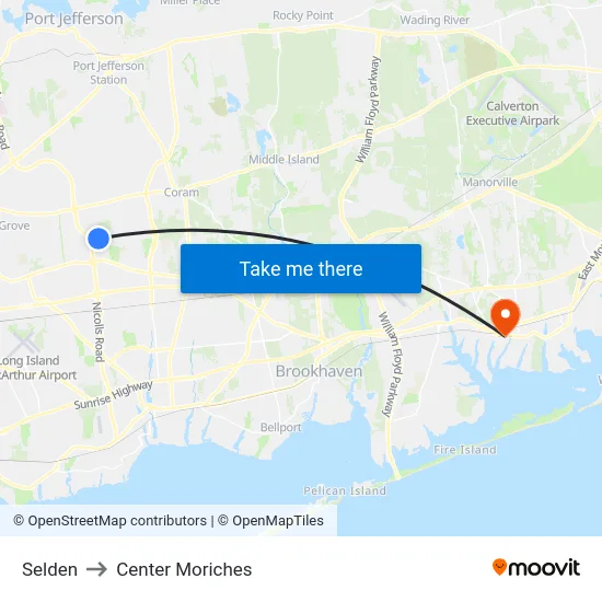 Selden to Center Moriches map