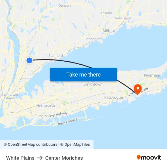 White Plains to Center Moriches map