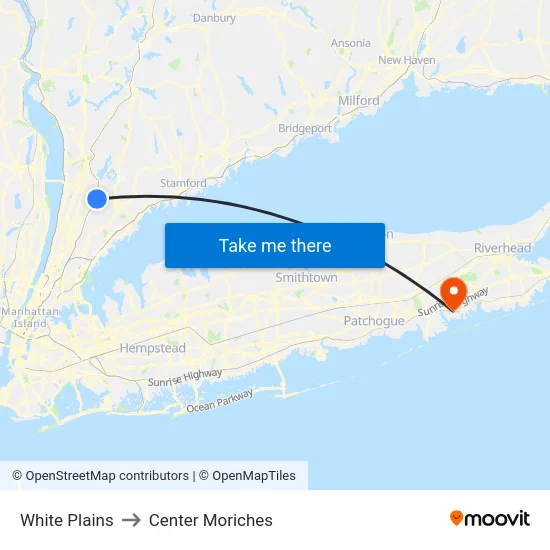 White Plains to Center Moriches map