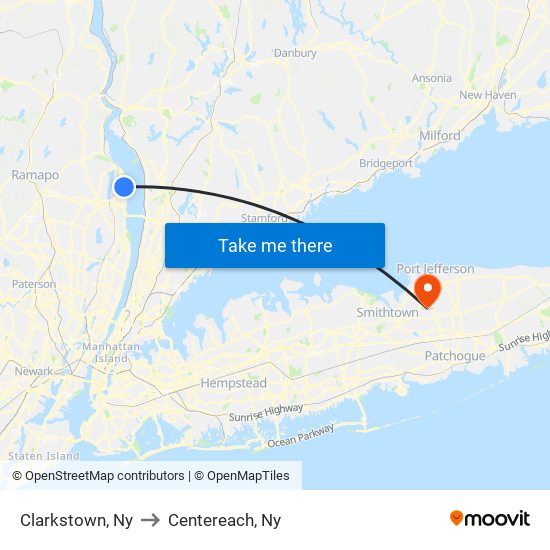 Clarkstown, Ny to Centereach, Ny map