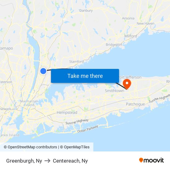 Greenburgh, Ny to Centereach, Ny map